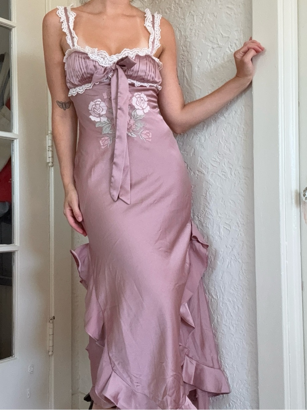 For Live and Lemons Chelsea Lace Trim Satin Maxi Dress - Picture 5 of 9